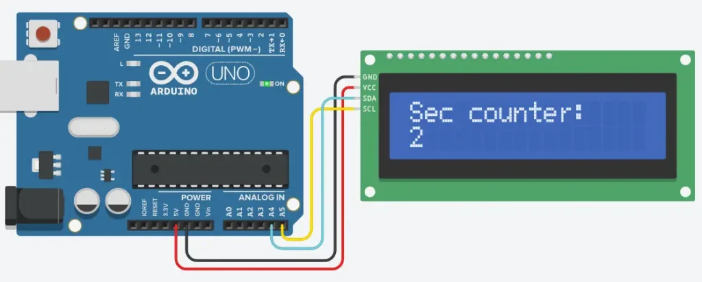 LCD 16x2 I2C PCF8574 z biblioteką Adafruit_LiquidCrystal