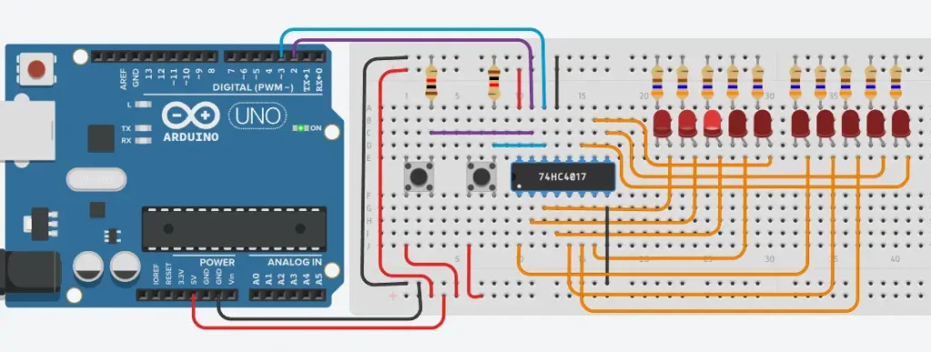 Połączenie 74HC4017 Johnson Decade Counter z Arduino