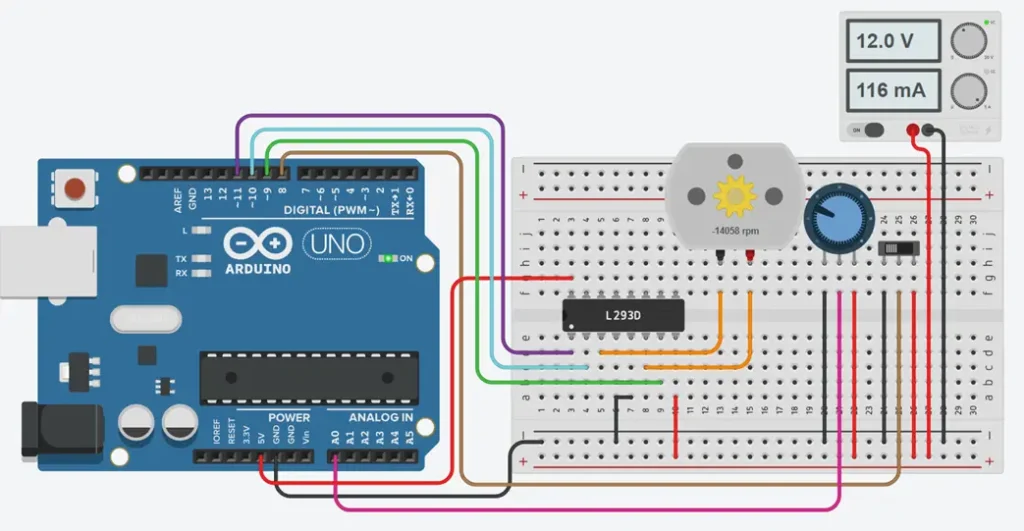 Połączenie sterownika silnika L293D z Arduino