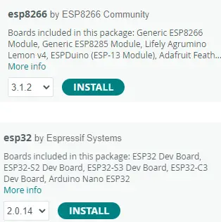 Instalacja płytek ESP8266 i ESP32