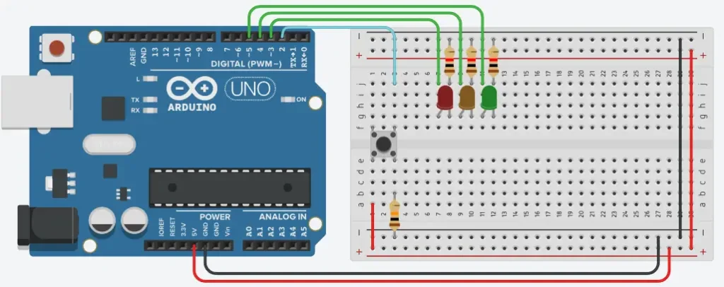 przerwania z arduino przełączanie sekwencyjne diod led